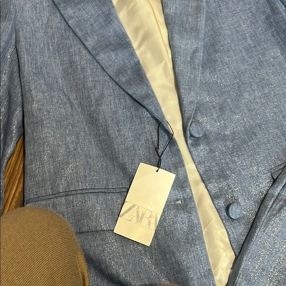 NWT Zara linen blend Modern Blue Wide-Leg Pantsuit set size M